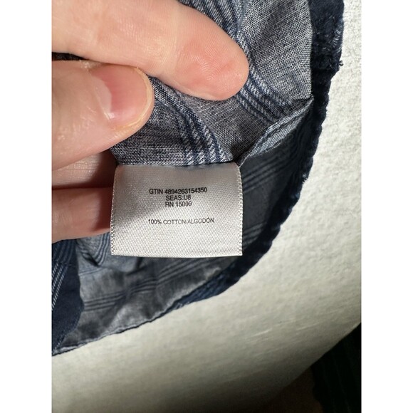 Roebuck & Co Button Up Shirt Mens Size S Navy Blue Striped Short Sleeve Collar - Picture 7 of 7